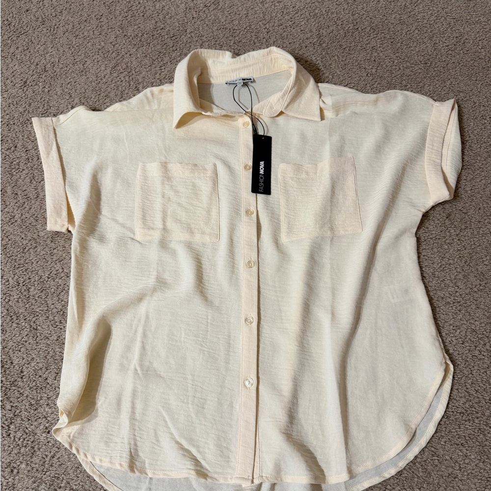 Fashion Nova Light Cream Button-Up Shirt
